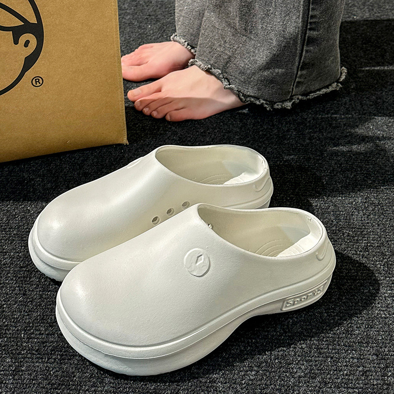 EVA closed-toe slippers for women, summer outdoor sandals, thick-soled, lightweight, non-slip, height-increasing chef shoes, clogs, foreign trade