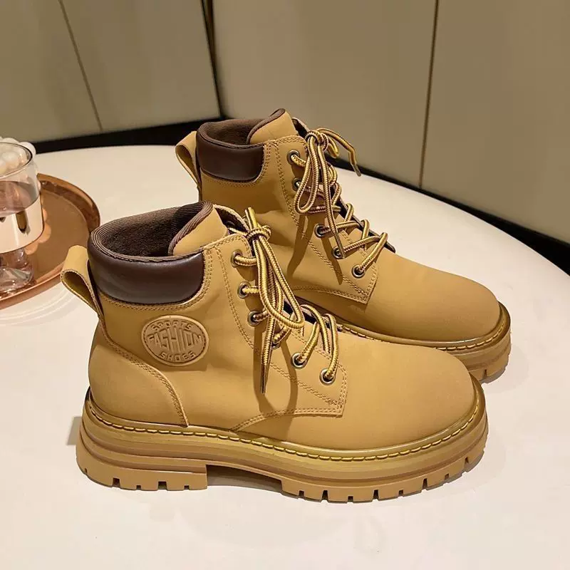 跨境专供内增高马丁靴女2025新款大黄靴女款户外厚底百搭短靴鞋
