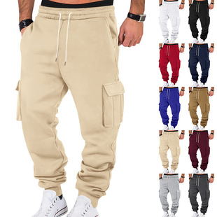 Cross-border American Autumn and Winter Fleece Men's Casual Crane Pants Men's Multi-pocket Drawstring Ten-color Sports Casual Pants