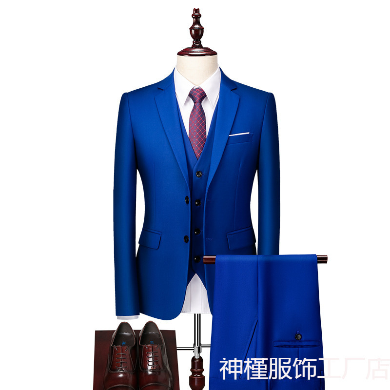 Men's Suits, Groom and Best Man Suits, Three-Piece Suits, Solid Color, Slim Fit, Korean Style, Business Casual, Fashionable Men's Clothing