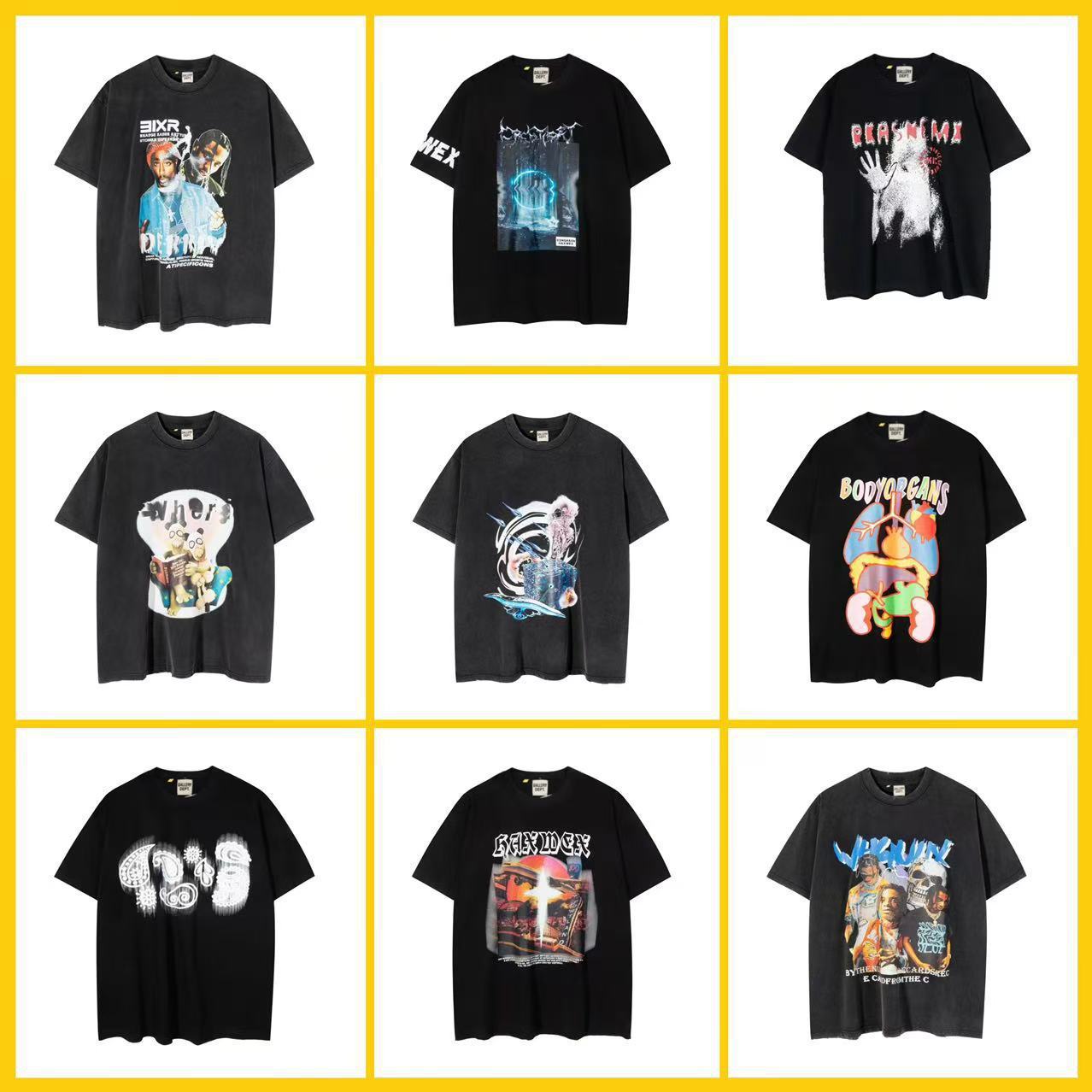 卡通嘻哈人像印花字母做旧宽松圆领短袖T恤男女同款外贸情侣款