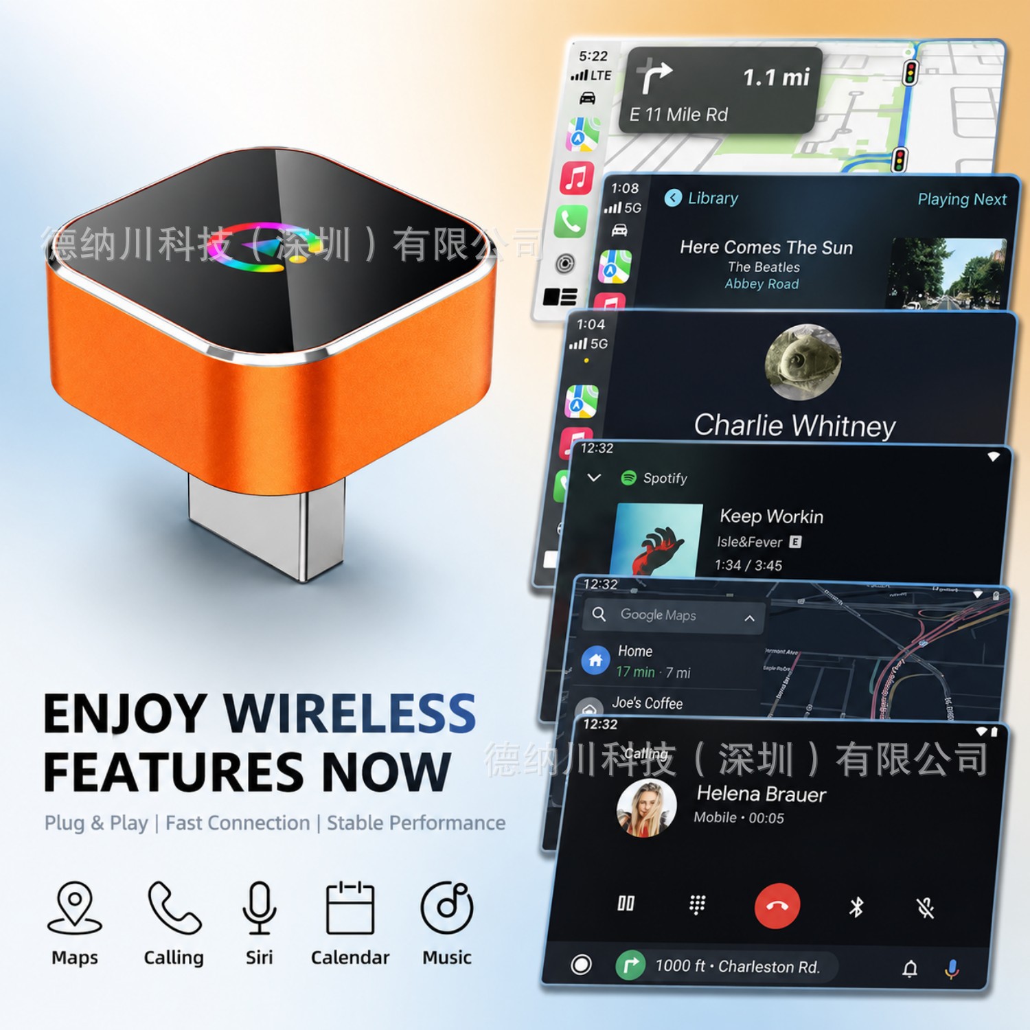 Cross-Border Hot-Selling Wired-To-Wireless Carplay Android Auto Adapter Two-In-One Car Smart Connectivity Box