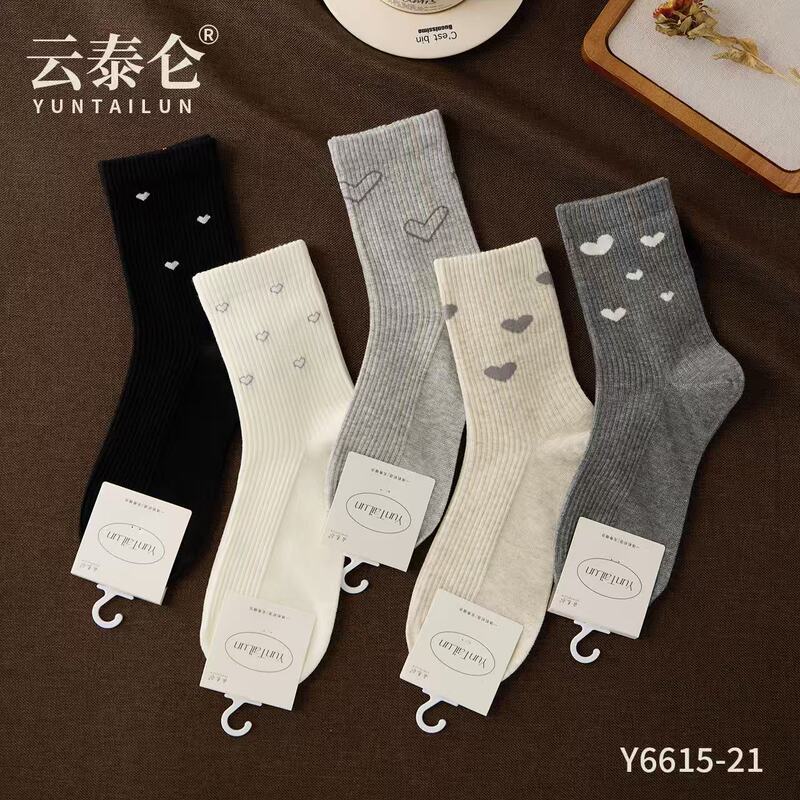 Yuntailun socks, autumn and winter collection, women's mid-calf socks, cotton socks, ribbed socks, fashionable and versatile women's cotton socks