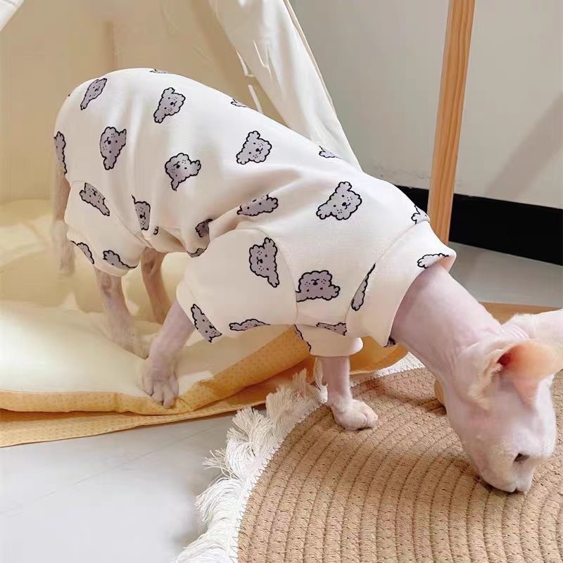 猫服 オールシーズン対応 エアコン付きの部屋用 四足服 ドイツ無毛猫 シュナウザー ペット トレンド 漫画柄|undefined