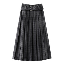 预售2025冬新款宽松高腰复古格子A字中长款百褶半身裙3J4S407