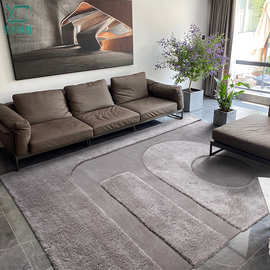 意式客厅地毯茶几毯灰色长毛腈纶高级卧室轻奢极简手工羊毛床尾毯