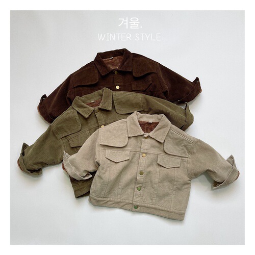 High-quality Korean style children's fine striped velvet jackets for boys and girls, lapel velvet jackets, work clothes, thickened warm jackets, trendy