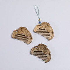 Ancient Immortal Golden Silk Hinoki Wood Small Leaf Redwood Lotus Mini Portable Comb Bag Pocket Comb Keychain Lead Generation Item