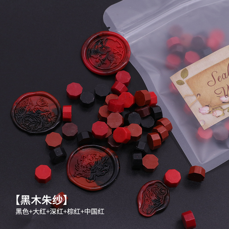 Ocho-lado fuego pintura cera grano mezclado color 35g bolsa de embalaje fuego pintura cera sello al por mayor sobre DIY mano cuenta de sellado Uso de cera