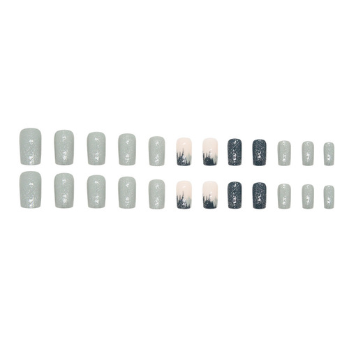 Simple and stylish long false nails with sparkling powder, fashionable and versatile, sparkly nail art wearable false nails, wholesale finished product