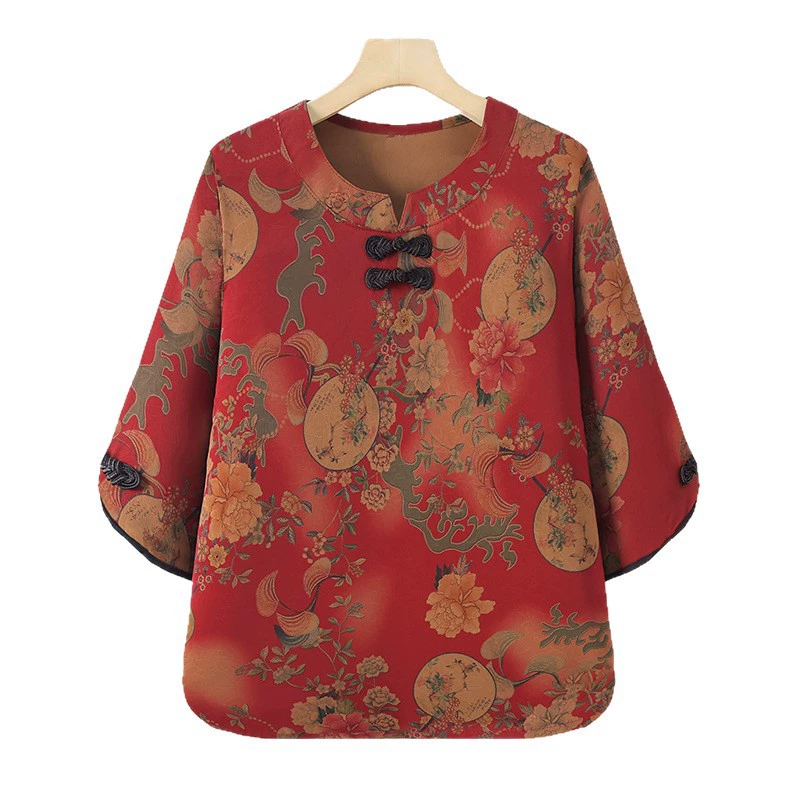 Летний костюм для бабушки 2025, новая футболка с коротким рукавом для женщин среднего и пожилого возраста, модная свободная одежда для мамы, для старушки