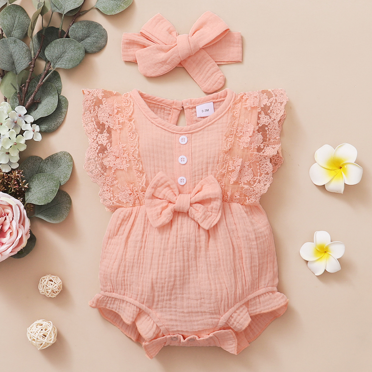 Princess Solid Color Bowknot Cotton Blend Baby Clothing Sets display picture 6