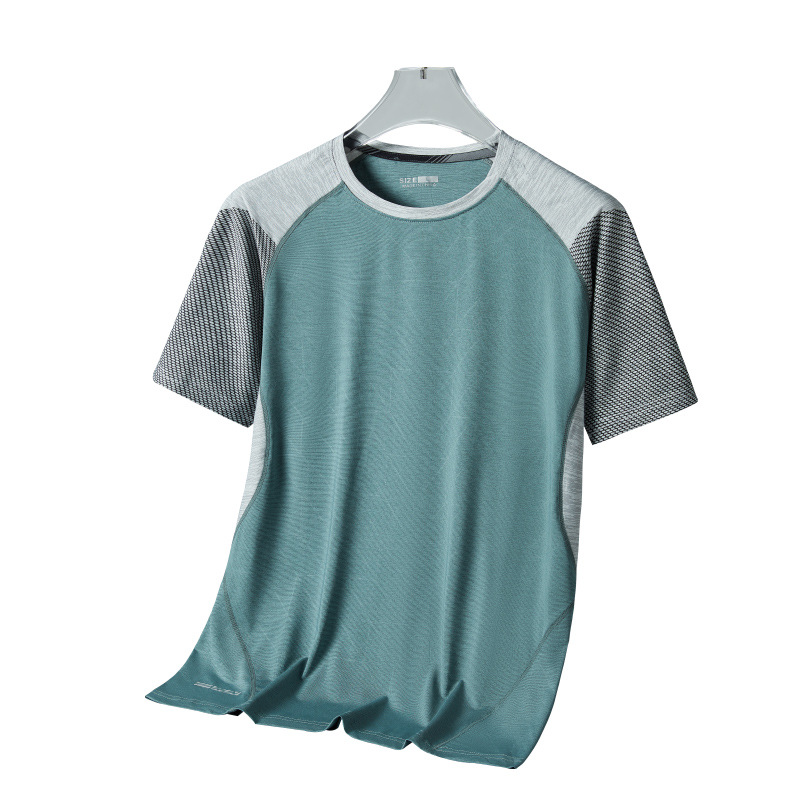 Verano casual Camiseta de manga corta de seda de hielo ropa de secado rápido transpirable para hombres deportes camiseta de entrenamiento físico cuello redondo media manga moda