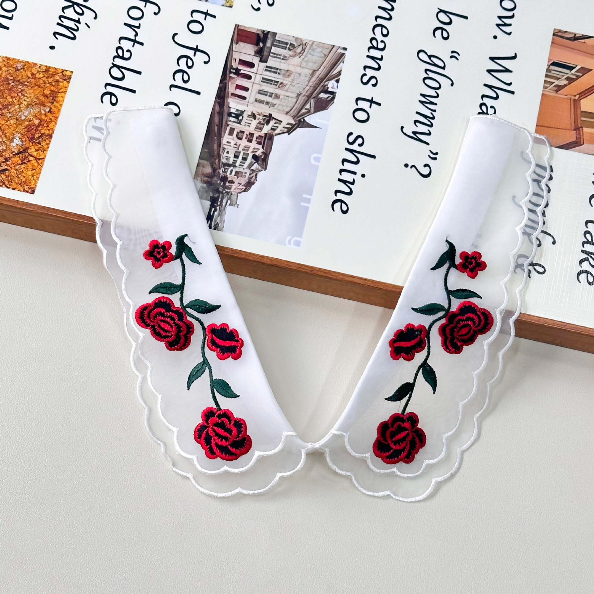 Cuello de gasa bordado Cuello de muñeca simétrico de doble capa a juego Ropa para niños Ropa de mujer Accesorios de ropa de todo fósforo Encaje bordado