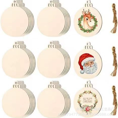 В наличии Деревянные поделки Рождественские подвесные украшения Круглые подвесные праздничные украшения Деревянные тарелки Трансграничные праздничные Подвески Home Hands