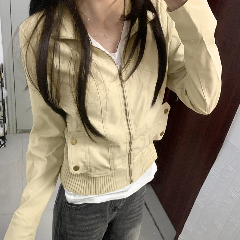 美式复古夹克薄外套女春秋季2025时尚新款小个子短款翻领开衫上衣|undefined