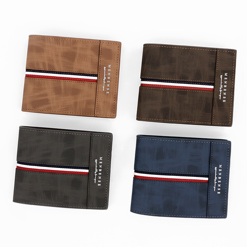 European and American style frosted men's short wallet large capacity tri-fold bag coin bag multi-card slot men's hinge wallet