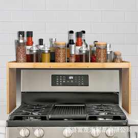 跨境木质香料架燃气灶顶部调料整理架实木烤炉顶部置物架调料架