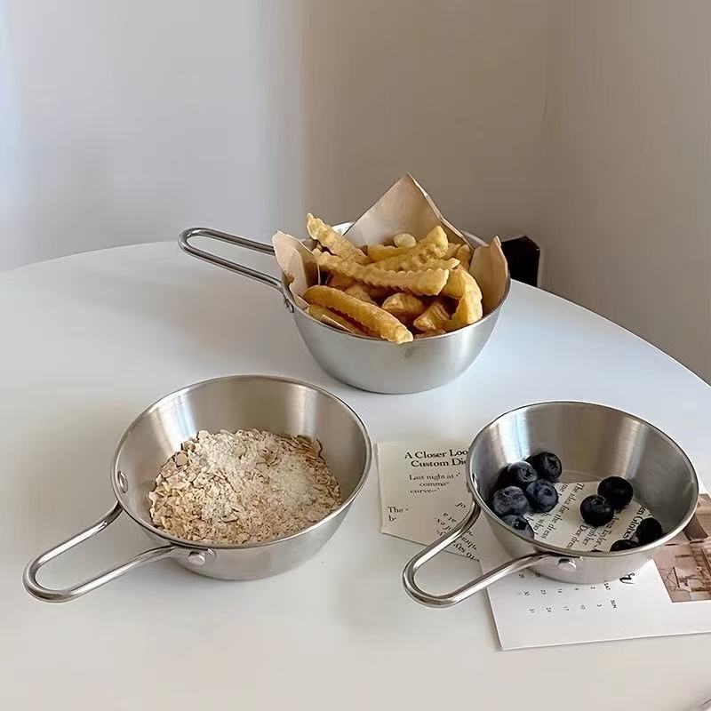 Salad Bowl Korean Stainless Steel Instant Noodle Bowl Rice Wine Bowl Yogurt Bowl Kitchen Multi-Functional Bowl Store Seasoning Bowl with Handle