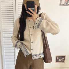 2025年秋冬季蕾丝花边软糯针织开衫休闲慵懒风女式毛衣百搭时尚款