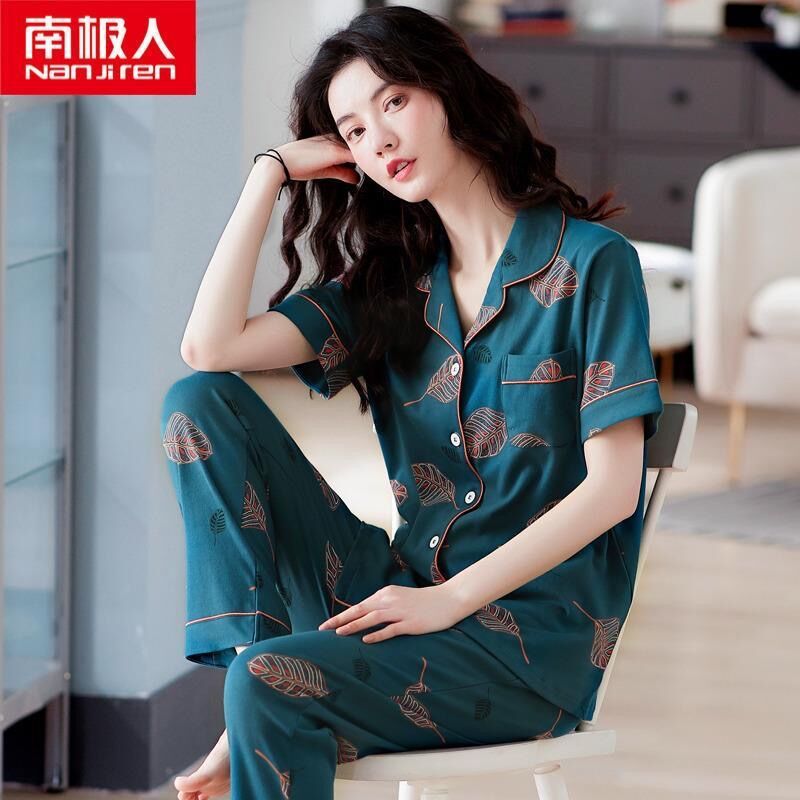 Pijamas de verano para mujer 100% pantalones de manga corta de algodón ropa para el hogar verano para mujer talla grande más delgada primavera y verano traje de dos piezas