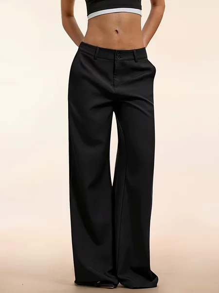 In-Stock Cross-Border European and American Style Black Double-Button High-Waisted Drapey Wide-Leg Suit Pants for Women, Loose Slimming Straight-Leg Casual Pants