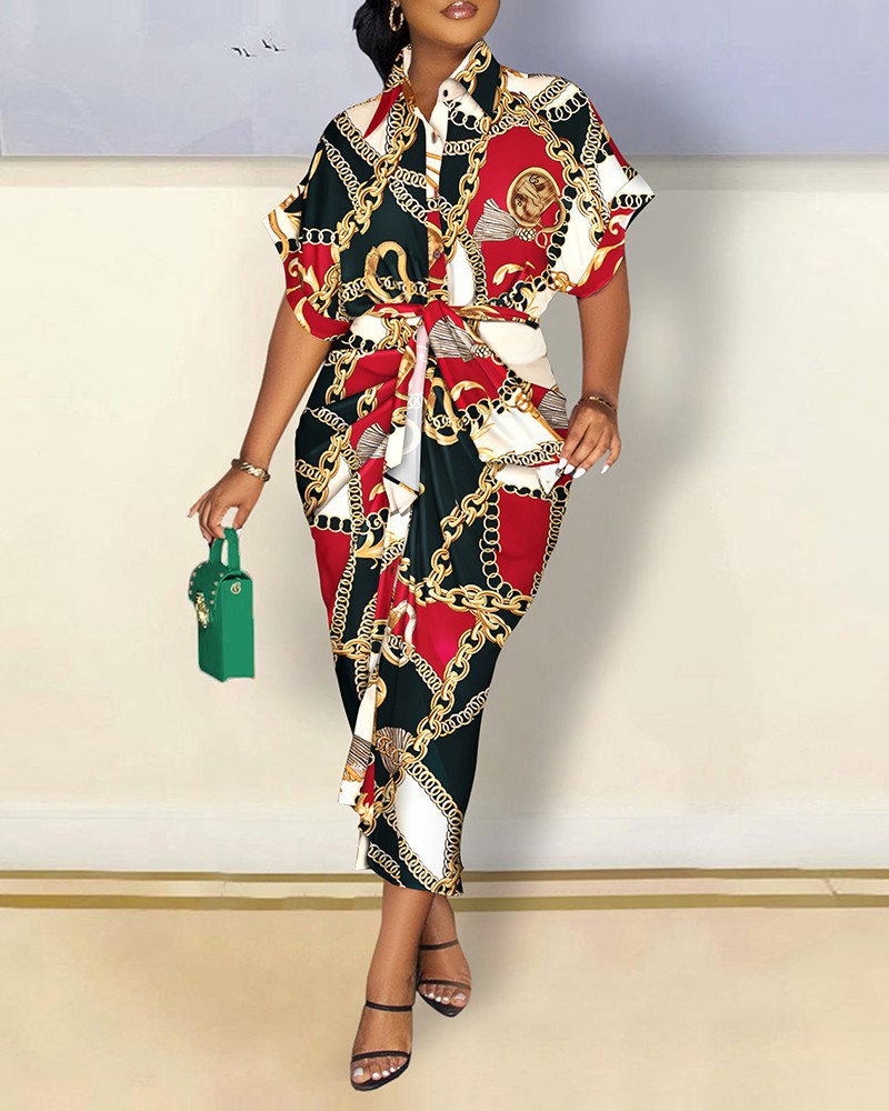 V-Neck Design Shirt Dress