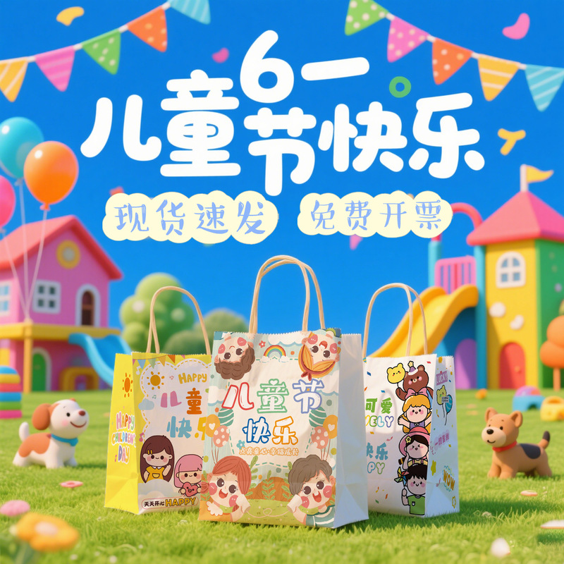 Children's Day Gift Bag small size Birthday Gift Packaging Kindergarten Hand Gift Snacks Portable Paper Bag Wholesale