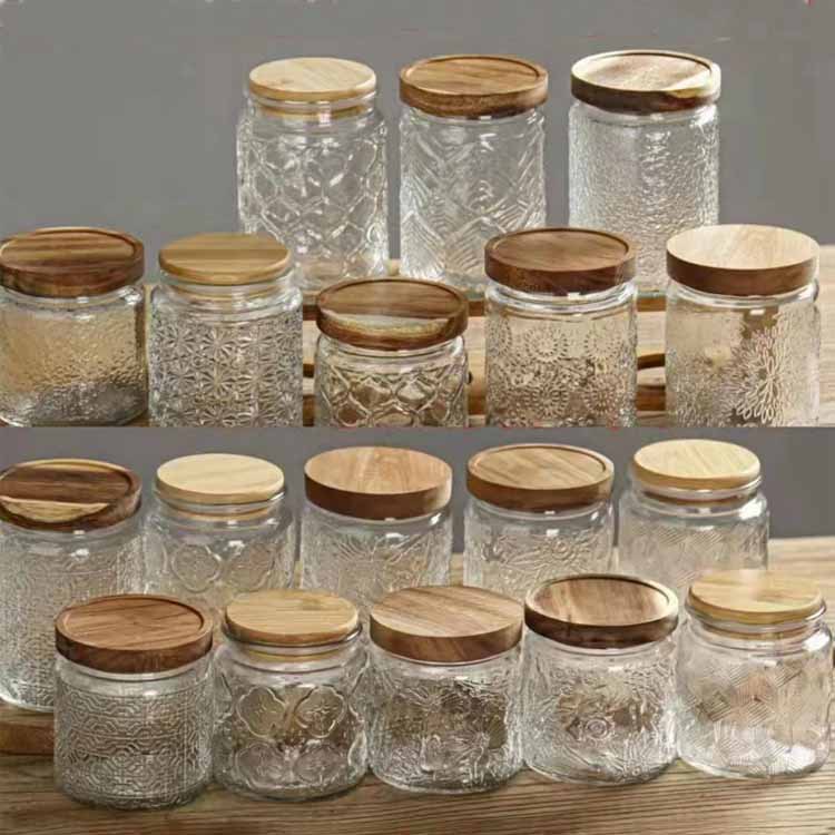 复古木盖玻璃密封罐500ml700ml收纳杂粮花茶零食糖果礼品玻璃罐