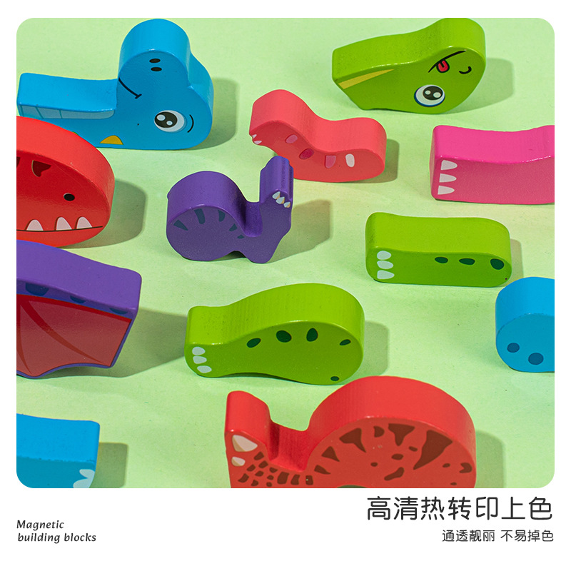 Juguetes de rompecabezas tridimensionales de dinosaurios para niños y niñas, bloques de construcción de madera 1-2-3-4-5 a 6 años