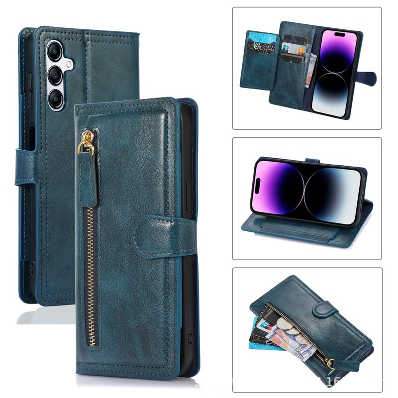 Cross-Border Applicable Samsung S25Ultra Mobile Phone Leather Case S24Fe Card Slot Wallet Stand Protective Phone Case Full Cover