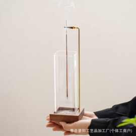 亚克力配木质底座线香插金属支架室内熏香器具家居香氛摆件批发