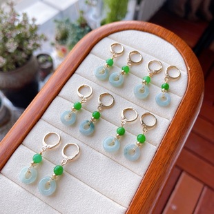 Natural A-Grade Jade Donut Earrings with Dry Green 14K Gold-Injected Earrings Live Supply Earrings