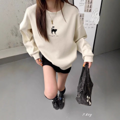030慵懒风圆领卫衣女秋季新款薄款宽松韩版oversize女式上衣bf外