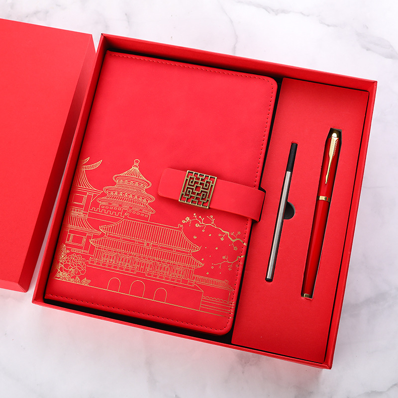 A5 Guofeng cuaderno de negocios de alta calidad juego de regalos de pluma de firma de metal conjunto de publicidad en stock regalo acompañante