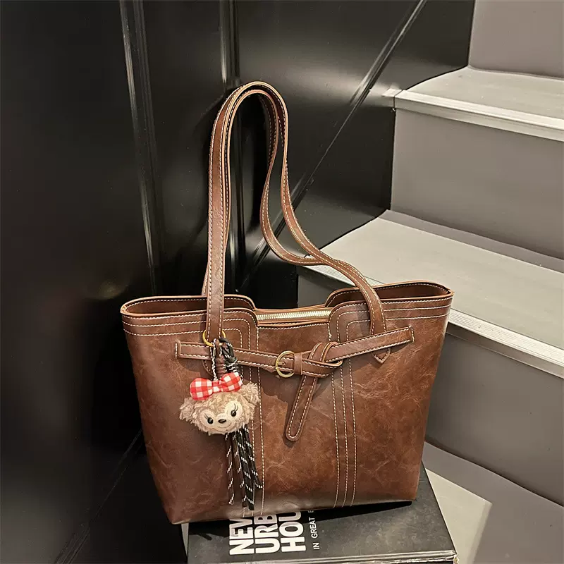 复古大容量包包女2025新款潮韩国百搭托特包pu皮质手提单肩通勤包