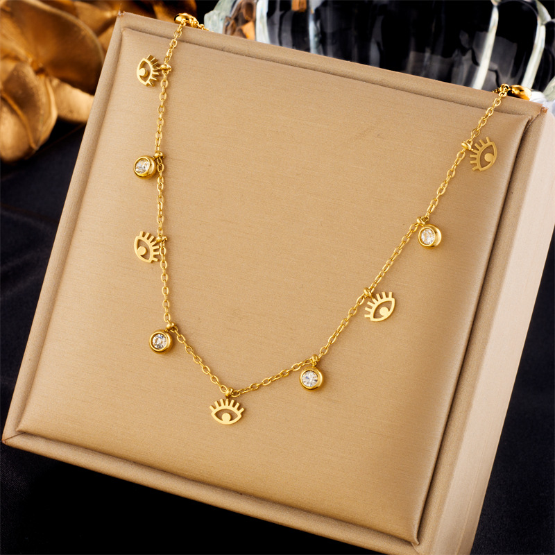 9g Weight Titanium Steel Pendant Material Wholesale Jewelry Simple Style Classic Style Devil's Eye Titanium Steel Plating Multi Charms Necklace Cable Chain