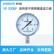 YE100BF 不锈钢膜盒压力表 防腐 微压压力表 锅炉通风正负压力表