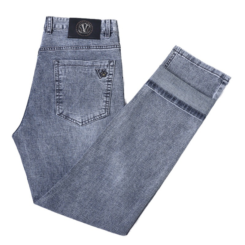 Hochwertige Jeans, lockerer, gerader Stretch-Schnitt, koreanische Version Frühjahr/Herbst 2023, schlichte und lässige lange Hose, Herrenmode_voghion.com