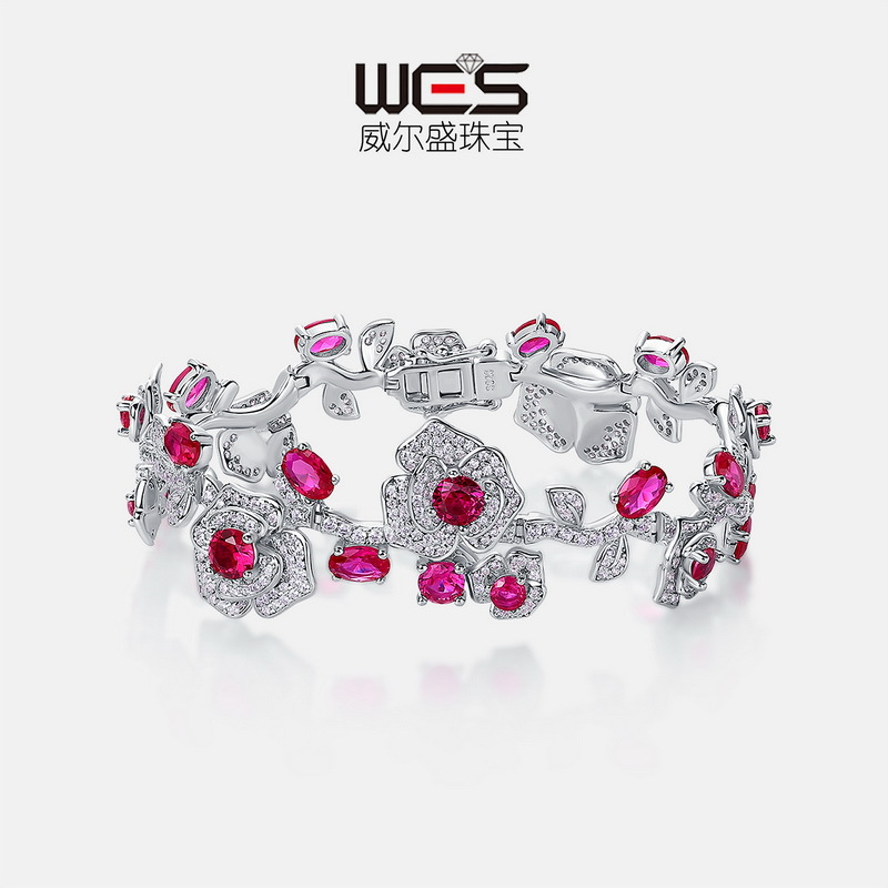 Nuevo estilo transfronterizo de lujo ligero retro rojo sangre de paloma cultivo pulsera de rubí S925 plata esterlina rosa color tesoro joyería femenina