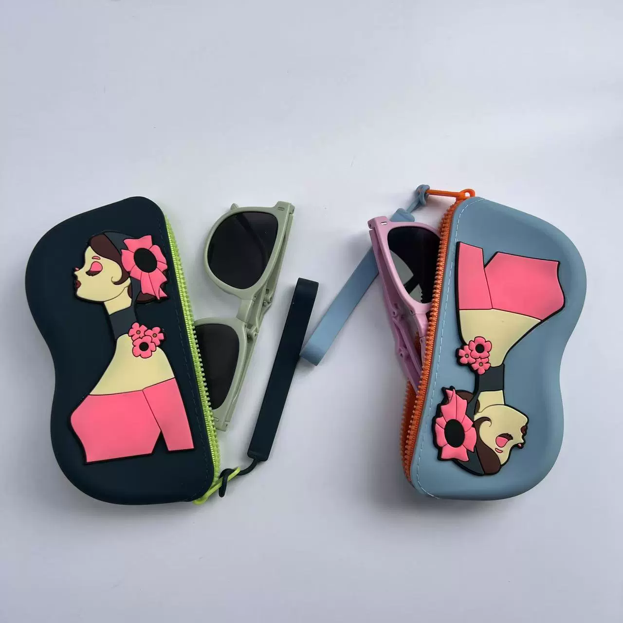 Cartoon cute handheld silicone glasses, protective sunglasses, storage system