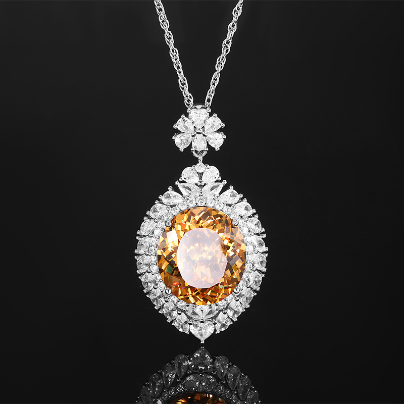 2024 nueva joyería Zhuang Shengsheng fondo de cobre chapado en oro simulación nido de pájaro cortado en forma de huevo colgante de lujo ligero piedra principal 18*20