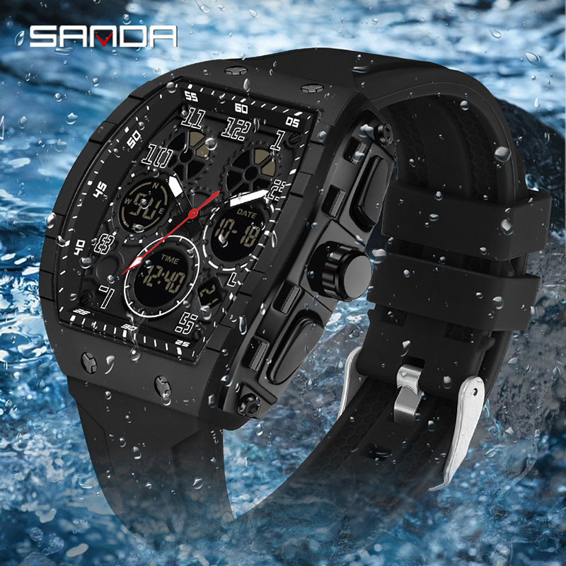 SANDA marca reloj electrónico digital multi-funcional de moda reloj de los hombres de moda de silicona impermeable reloj de alarma reloj de los hombres