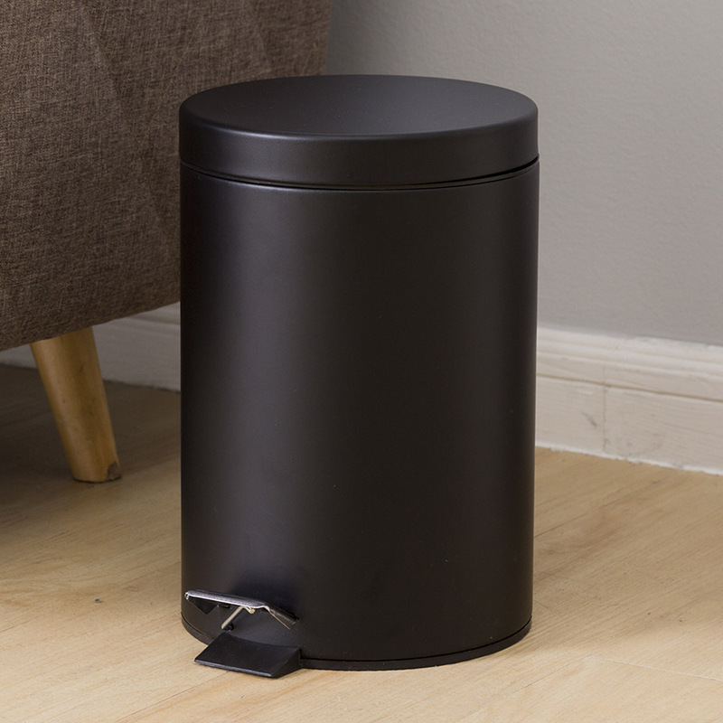 Cross-Border Matte Black Round Flip-Top Trash Can Household Slow-Down Silent Foot-Operated Cleaning Bucket with Lid Wholesale Cross-Border Matte Black Round Flip-Top Trash Can Household Slow-Down Silent Foot-Operated Cleaning Bucket with Lid Wholesale