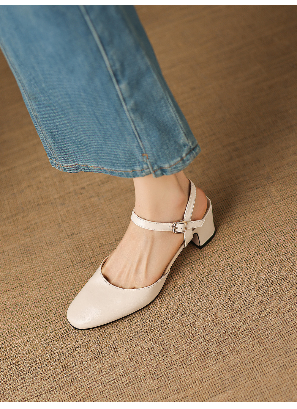 Sandal cao gót nữ quai ngang mũi kín gót 5 cm phong cách Hàn Quốc — đen chi tiết 7