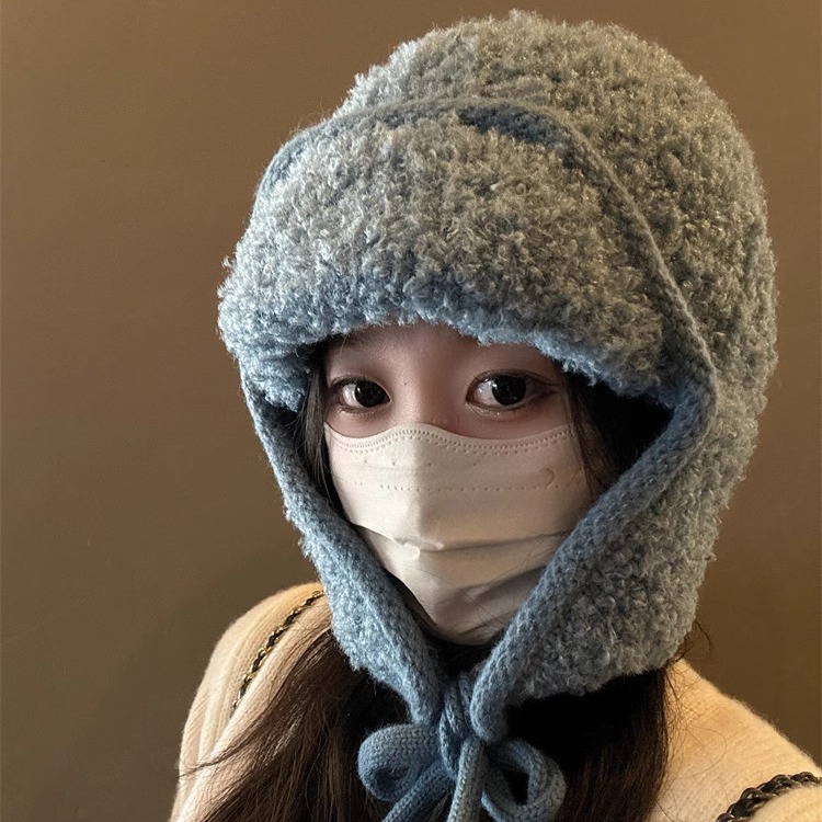 Invierno sensación de atmósfera coreana gorra de lana de punto mujer otoño invierno caliente gorra de protección de oídos de vuelo gorra de esquí