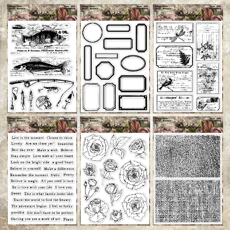 Handbook Transparent Silicone Seal Retro Background Basic Seal DIY Decorative Handbook Rubber Stamp Mushroom Manuscript Paper