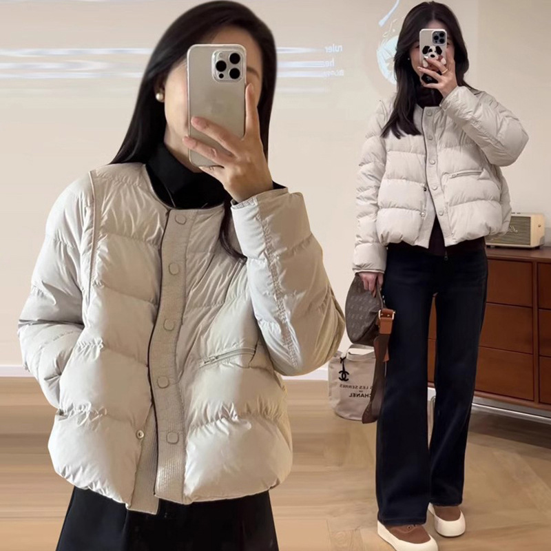 韩版圆领短款羽绒棉服女装2024冬季新款设计感洋气百搭面包服外套