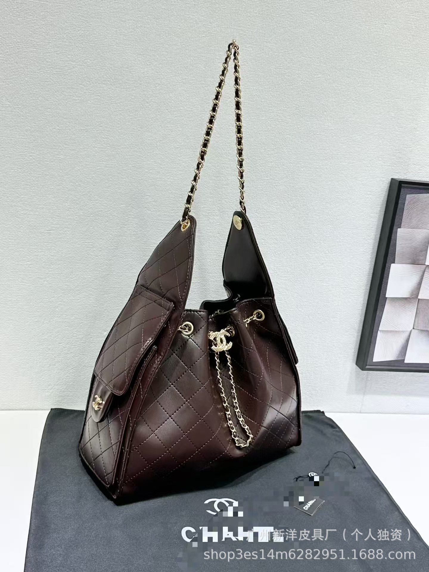 Cross-Border 25K Suede 25 Bag Quilted Chain Hippie Shoulder Bag Hobo Underarm Bag Genuine Leather Drawstring Bucket Bag For Women - Thumbnail 6