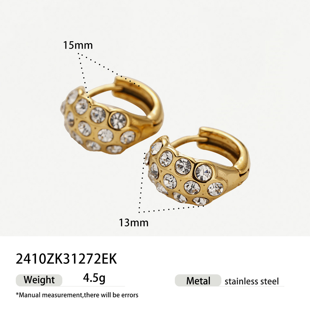 TENA europa y americana acero inoxidable galvanizado 18k aretes de oro ligero lujoso de alto nivel sensación de varios cientos de aretes de zircon incrustados ins